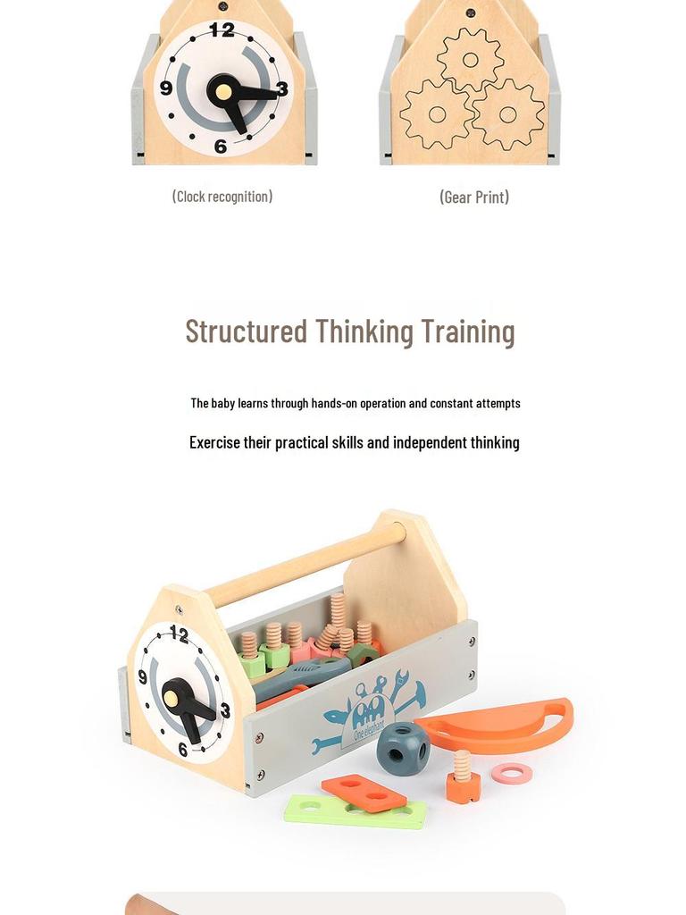 Children's Wooden Tool Box: Educational Workbench Toy for Boys with Simulation Repair, Screw, Nut Disassembly & Assembly Activity.