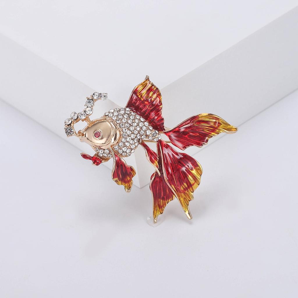 Rhinestone Goldfish Brooches for Women Enamel Aquatic Animal Pins Event Party New Gifts Backpack Decoration Clothes Accessories