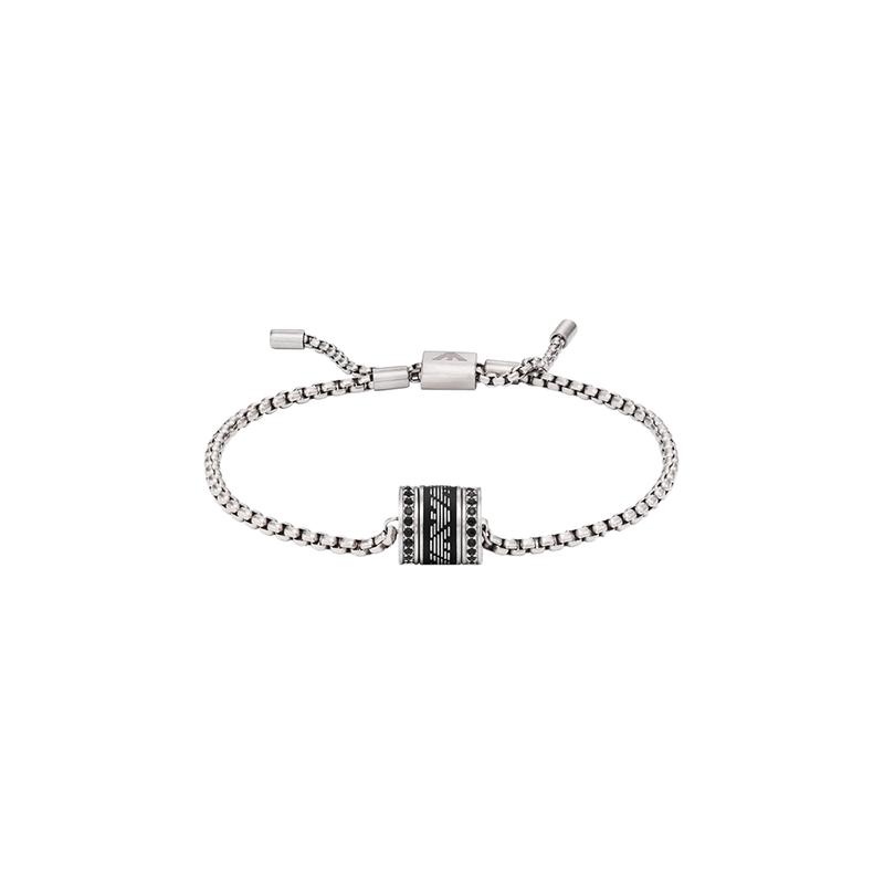 Emporio Armani Cuban Chain Black Beaded Transfer Bead Pendant Men s Bracelet Black F original bag чёрный
