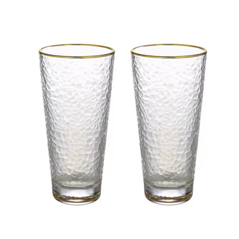 

2pcs Sets Gold Edged Glass Cup Hammer Patterned Wine Glass Party Cocktail Glass Breakfast Milk Juice Beverage Cups Holiday Gifts 2pcs