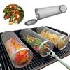 Runder Grillkorb aus Edelstahl, Rollgrillkorb, Drahtgeflecht, zylindrischer Grillkorb, tragbarer Grillständer für Outdoor-Camping