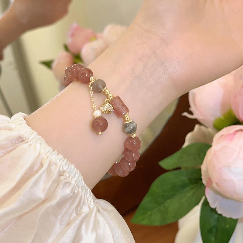 Süßes Rosa Erdbeer Armband Für Frauen Mädchen Glücksbringer Perlen Armreif Leichter Luxusschmuck Dekoration Geschenke