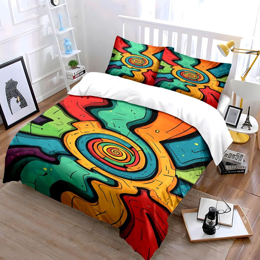 Colorful concentric spiral shapes. Bedding sets Duvet cover sets Duvet covers Pillowcases(1*Duvet Cover 2*Pillowcases without duvet insert)