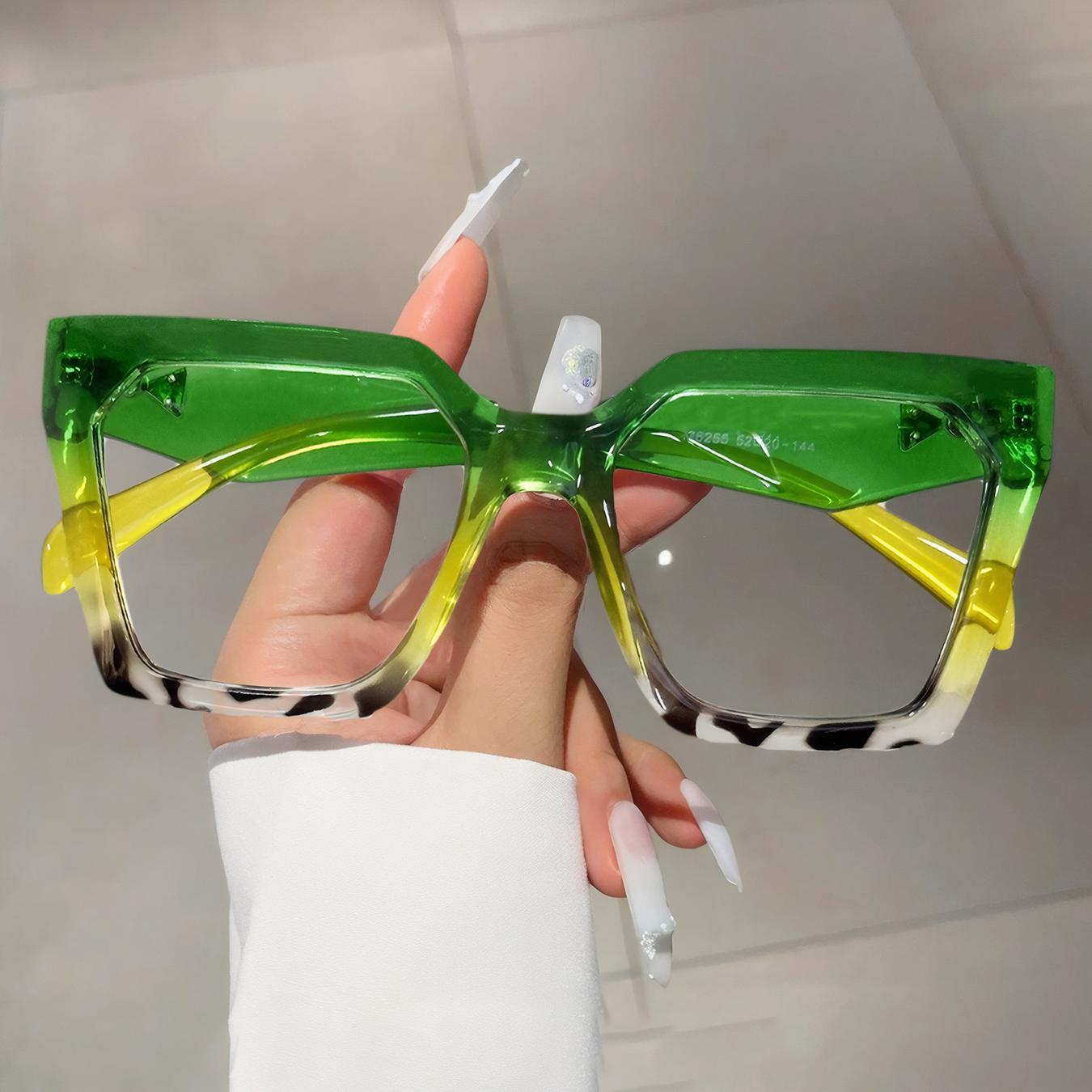 Oversize Square Frame Glasses for Women Trendy Fashion Style Colorful Frame Shades As picture