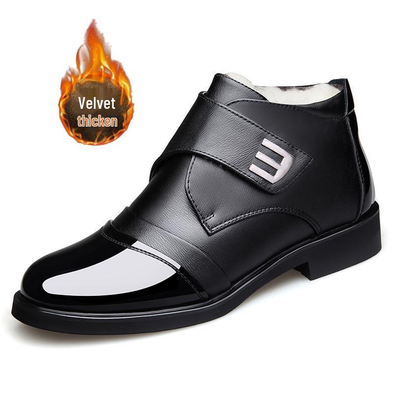Men s High-Top Leather Winter Boots with Fleece Lining - Extra Thick and Warm for Middle-Aged and Elderly 42 3366₽