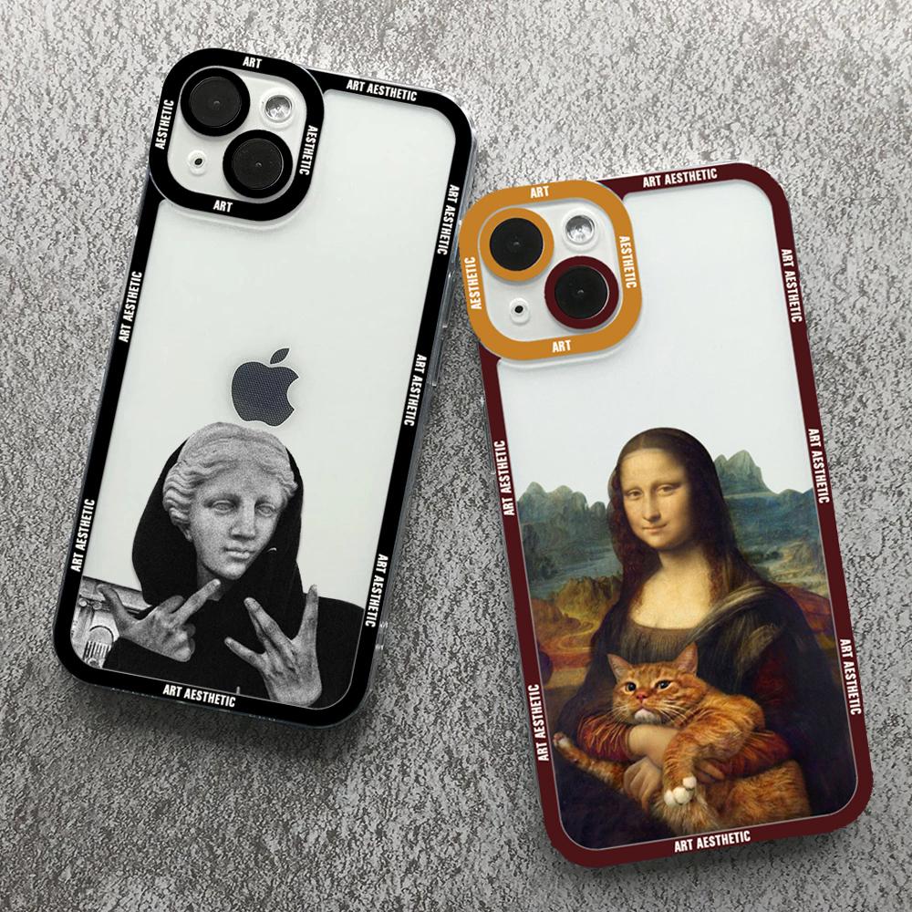 Great Art Aesthetic David Mona Lisa Clear Phone Case For iPhone 16 15 14 13 12 11 Pro Max 16E Mini XS X SE2 7 8 Plus Soft Cover