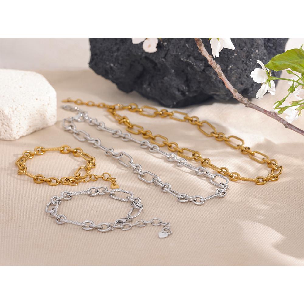 Yhpup Waterproof Stainless Steel Metal Handmade Neck Chain Necklace Bracelet for Women Statement Fashion Jewelry PVD Plated