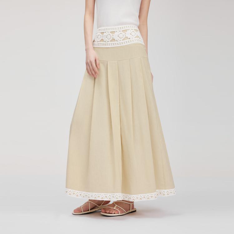 ELLE Chic Solid Color Simple Comfortable Casual Long Skirt Women skirts Khaki ER51495