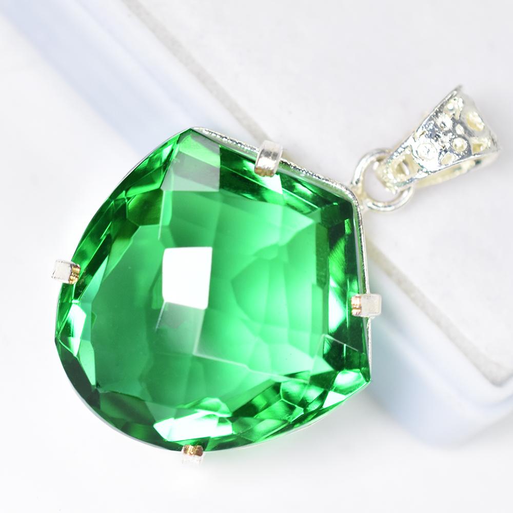 Top Qualität 80 Karat Natürlicher Grüner Topas Ausgefallen Zertifiziert 925 Silber Stein Anhänger MY.PD-97-NS