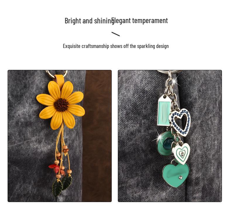 Elegant Cat's Eye Stone Heart Keychain Pendant for Couples - Metal Car Key Chain