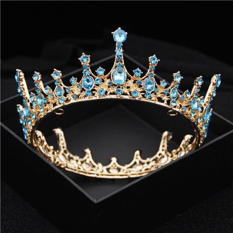 Baroque Vintage Royal Queen King Round Crystal Wedding Crown Bridal Tiaras and Crowns Diadem Bride Hair Jewelry Accessories