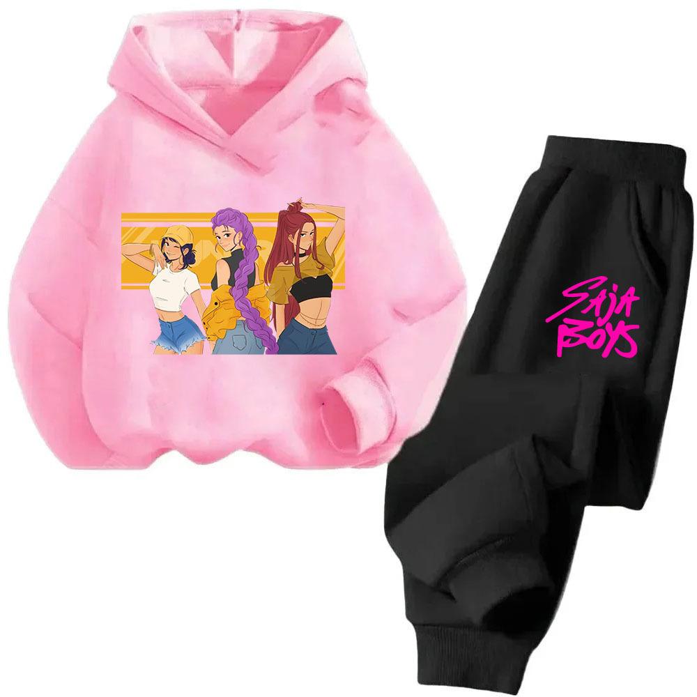 Kpop Hexenjagd Cartoon Mode Jungen Mädchen Lässig Locker Bedruckt Warm Bequemes Hoodie Hosen Set