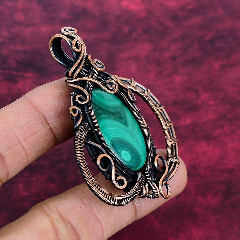 Malachite Gemstone Pendant Copper Wire Wrapped Pendant Designer Jewelry for mom