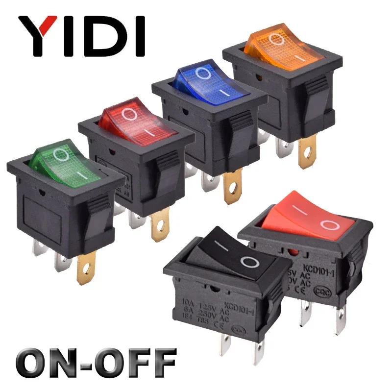 10pcs/lot KCD1 Mini 6A 250VAC Rocker Switch ON OFF SPST 12V 220V Red Green Blue Light Rocker Toggle Switch ON-ON/ON-OFF-ON