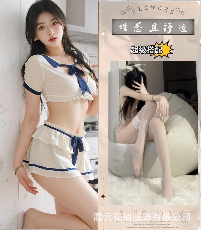 Sex Underwear Sexy Nautical College Style Sweet and Spicy Mini Skirt Buttocks Split Uniform Pure Sailor Suit