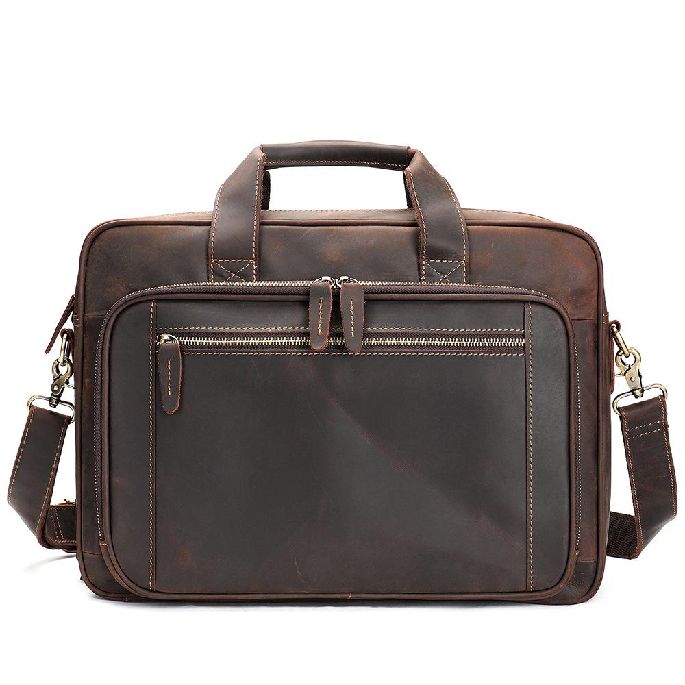 Genuine Leather Large Capacity Men's Briefcase: Handheld, Business & Commuting Document Bag