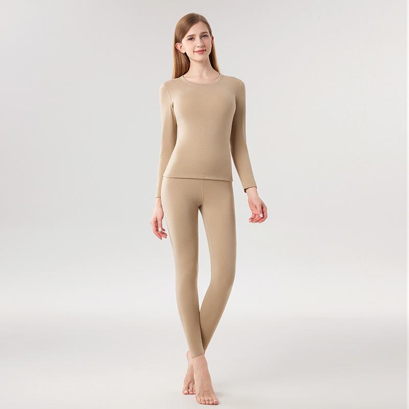 Women's Class A Fleece-Lined Thermal Cashmere Underwear Set - Antibacterial Autumn/Winter Top and Pants.
