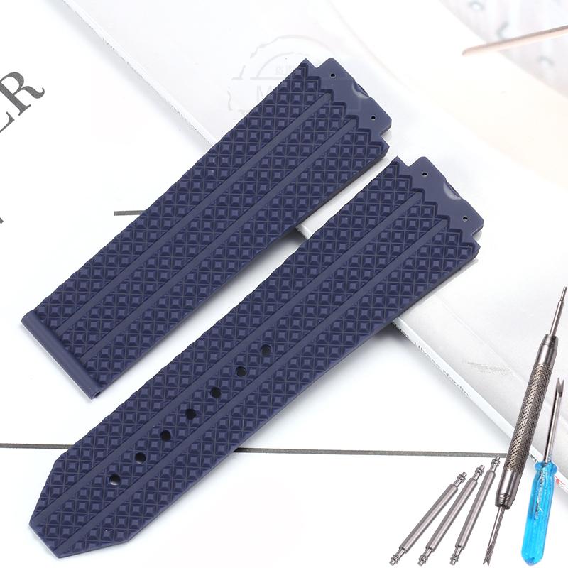 

25*19mm Watchband For Hublot BIG BANG Soft Rubber Strap Sports Waterproof Men Women Bracelet Replacement Wrist Watch Accessories 25X19mm темно-синього кольору