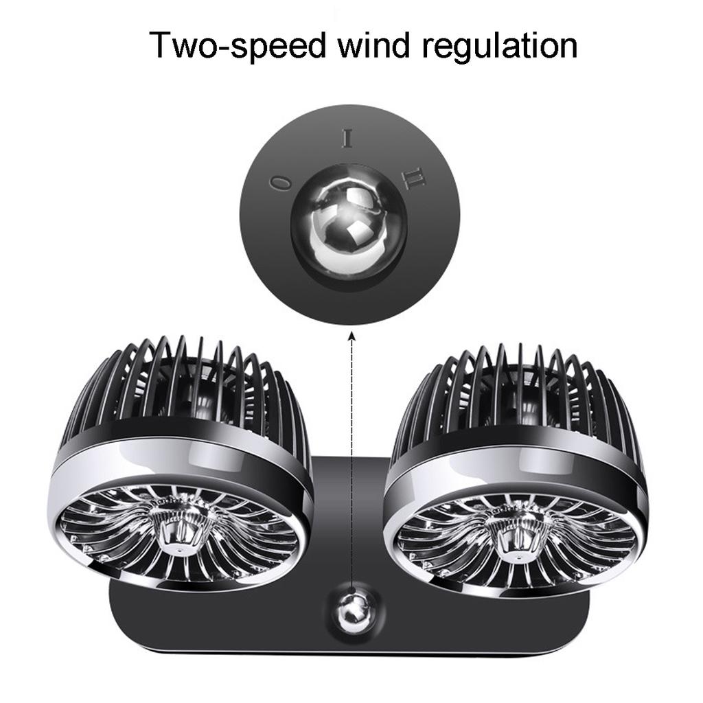 Přenosný nastavitelný ventilátor do auta s dvojitou hlavou 12V/24V, rotující oscilační ventilace palubní desky