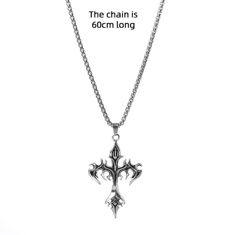 Gothic Vintage Flame Cross Pendant Necklace Harajuku Chain Choker Women's Men's Accessories Jewelry