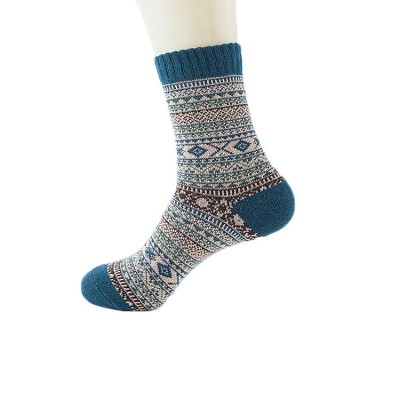 5 Pairs of Men's Autumn and Winter Thick Warm Small Diamond Ethnic Wool Socks