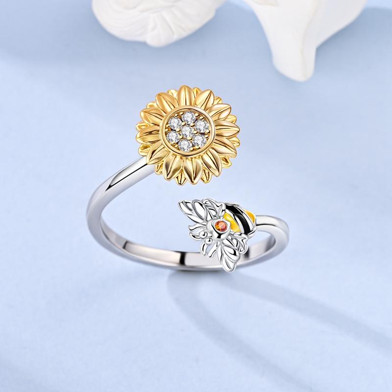 Copper Golden Collection Open Ring Authentic Star Shape Moon Zircon Wedding Anniversary Rings Jewellery Gift Ideal For Women