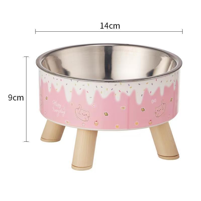 Polka Dot High-Footed Stainless Steel Pet Bowl - Anti-Spill, Neck Protection for Cats & Dogs