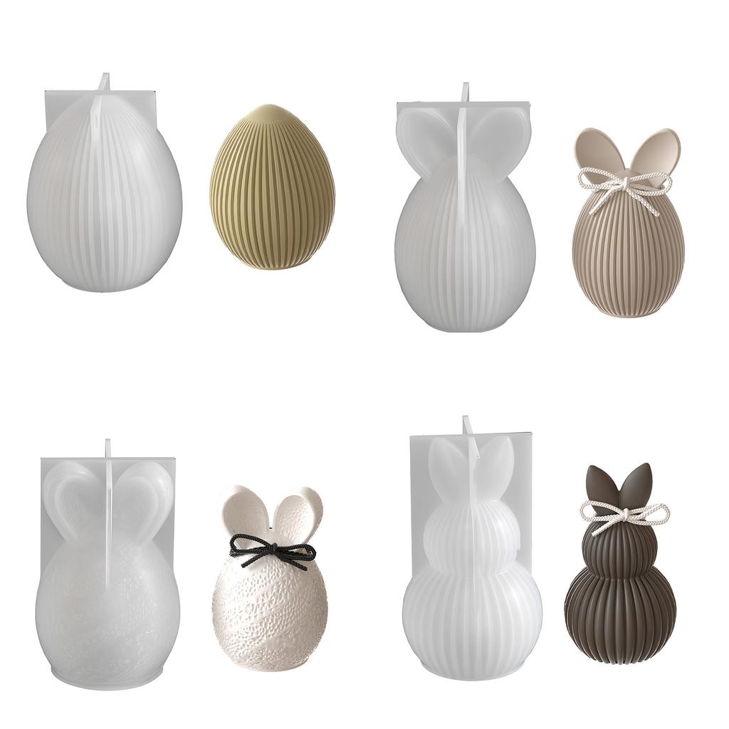 Easter Hare Eggs Silicone Molds Striped Candle Silicone Molds for Resin Casting Candle Soap Chocolate Home Decoration
