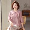 Elegant Seven-Sleeve Chinese Style T-Shirt for Moms - Spring/Summer Fashion for Middle-Aged and Elderly Women