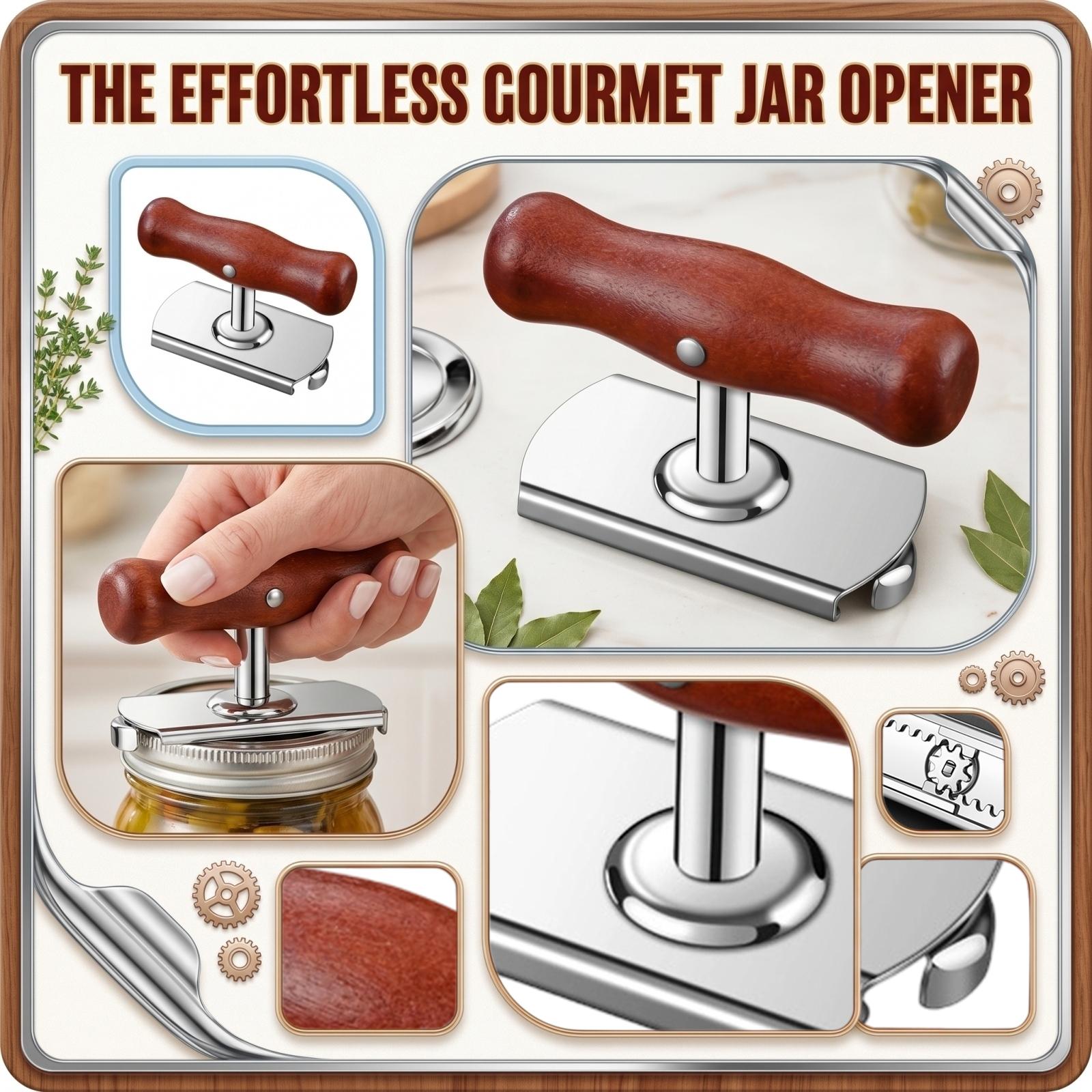 

Stainless Steel Multi Purpose Jar Opener Can Lid Remover with Ergonomic Wooden Handle for Kitchen Use and Bottle Opening Tasks One Size срібний