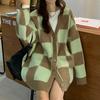 Fashion V-neck Plaid Women Cardigan Sweaters Loose Korean Fashion Checkerboard Casual Jackets Autumn Long Sleeved Elegant Knitted Sweaters Coats