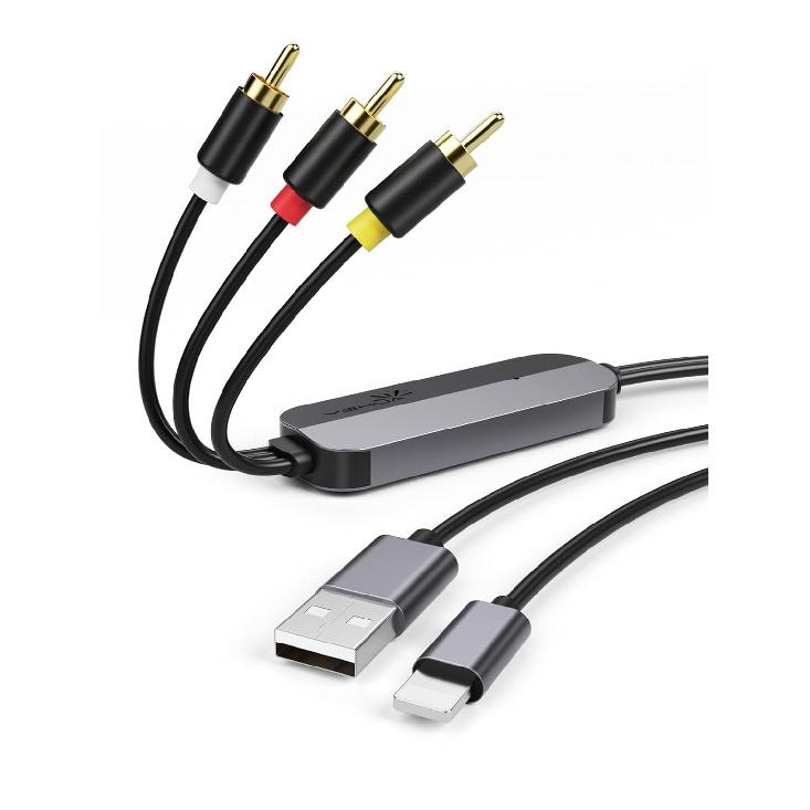 YEHUA RCA Видеокабель для Lightning, AV-преобразователь для iPhone, Лучше всего подходит для автомобильных экранов с 3RCA-интерфейсом, RCA-адаптер, совместимый с iPad на