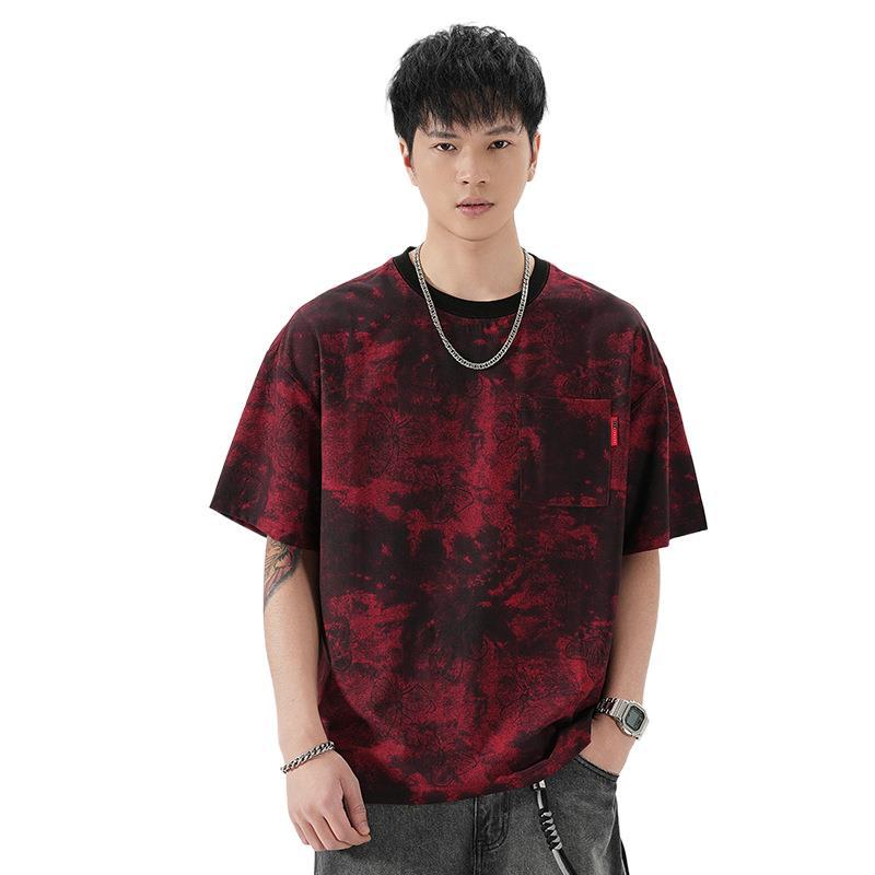 

Тонкая футболка с нагрудным карманом Прохладная и свободная Летняя Универсальная С этикеткой Повседневная Круглый вырез Короткий рукав Мужская 4XL