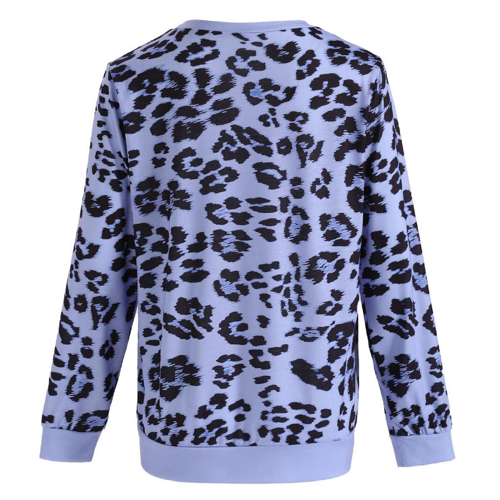 Women's Fashion Leopard Print Round Neck Long Sleeve Loose Sweater Top