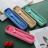 Portable Wheat Straw Cutlery Set: Knife, Fork, Spoon, Chopsticks for Office Workers