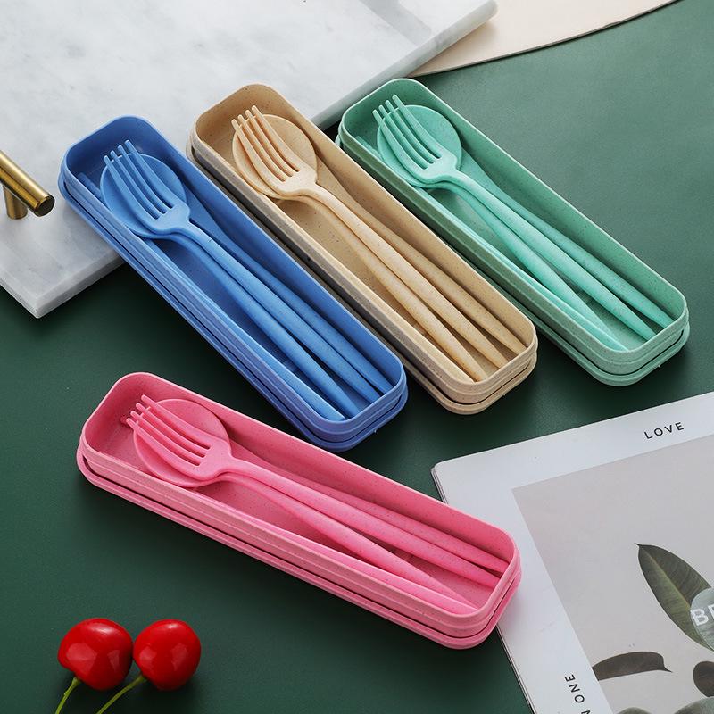 Portable Wheat Straw Cutlery Set: Knife, Fork, Spoon, Chopsticks for Office Workers