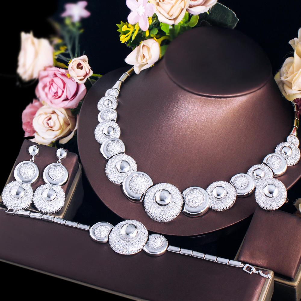 Luxury Full Diamond Set Chain Knot Wedding Dress Banquet Zircon Necklace Earrings Bracelet Ring Four-Piece Set