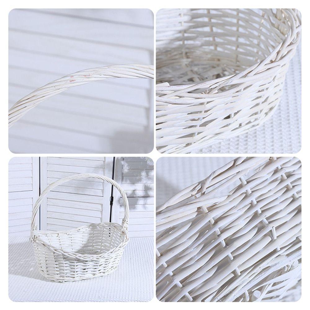 Brown White Storage Baskets Oval Basket with Handle Handhold Weaving Basket  Vegetables Fruit