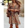 Moda para mujer Verano Primavera Estampado Color Block Mangas 3/4 Cuello en V Cintura Media Vestidos Casuales