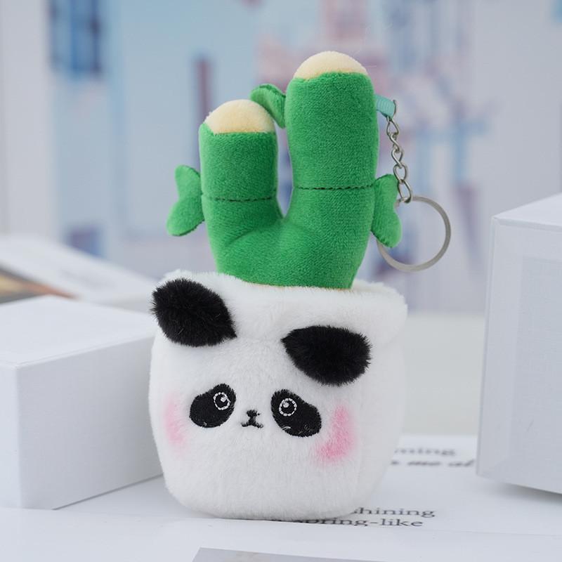 Fashion Plush Keychain Cute Potted Sunflower Kitten Green Bamboo Doll Pendant