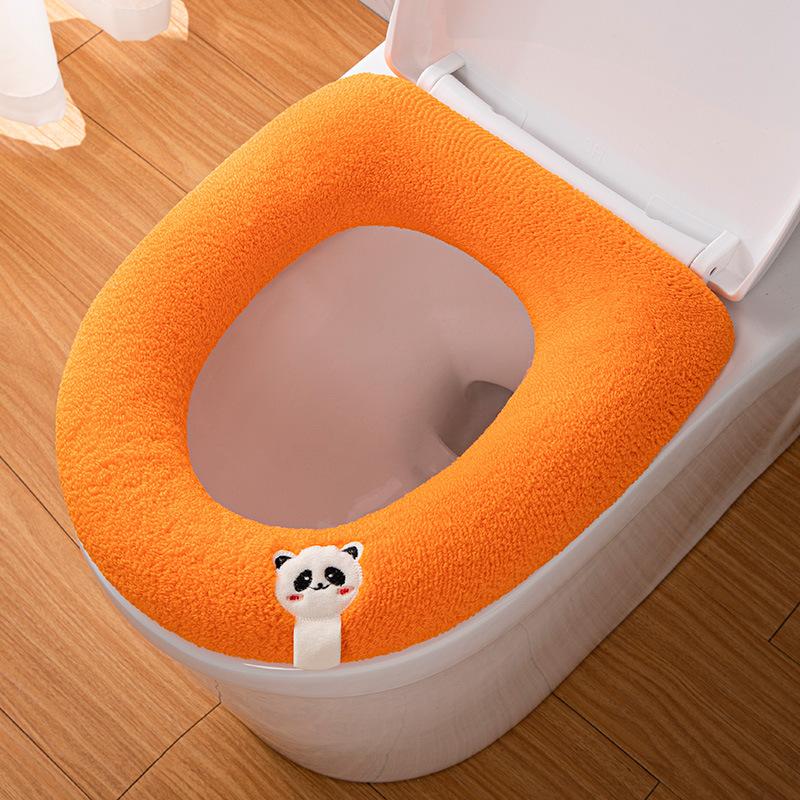 

Вязаный мягкий коврик для унитаза с милой пандой, зимние теплые чехлы для туалетного коврика, универсальная накидка на туалет Four Seasons, подушка для домашнего горшка оранжевый