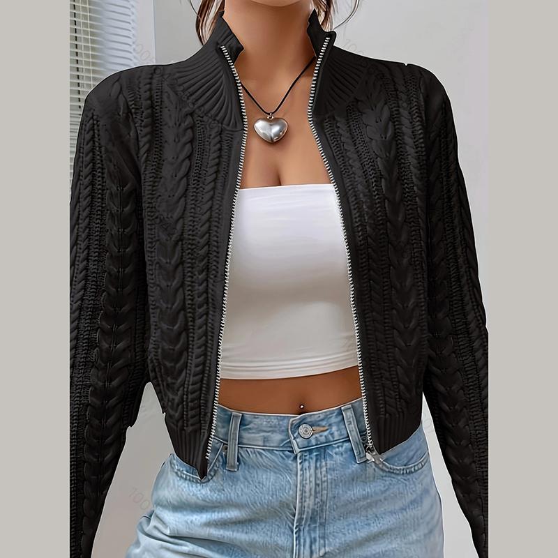 

Женский осенне-зимний кардиган-свитер на молнии с длинным рукавом, базовая вещь гардероба, однотонный, удобный, свободного кроя XL