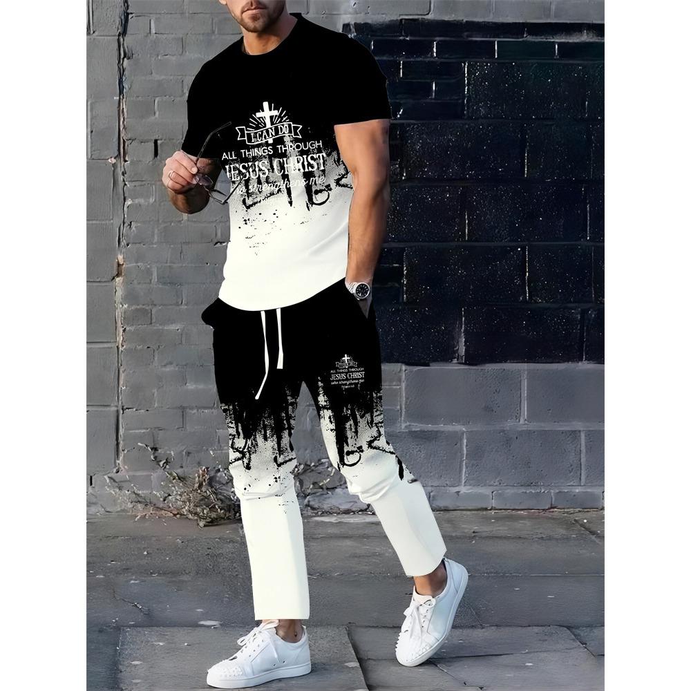 New Summer And Spring Fashion Men's Sportswear T-shirt Trousers Pants Suit Casual Short-sleeved Suit Jogging Fitness Clothing