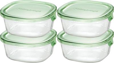 Iwaki Heat Resistant Glass Storage Container Green Square S 450ml X 4 Set Rice 1 Serving Pack Microwave & KC3240N-G