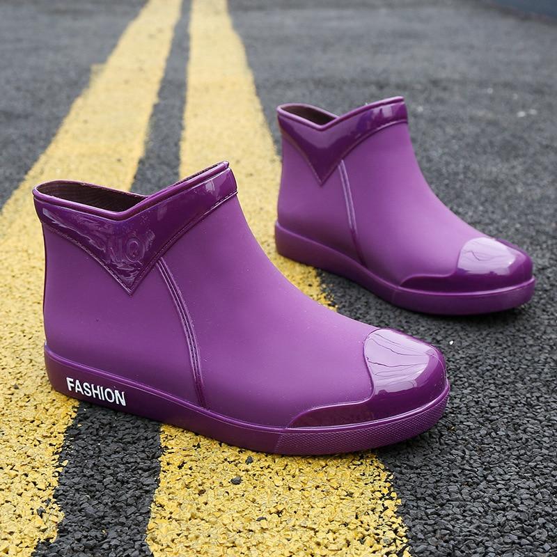 Women's Ankle Rain Boots Waterproof PVC Rubber Slip-on Flat Shoes Anti-slip Lightweight Garden Footwear Autumn