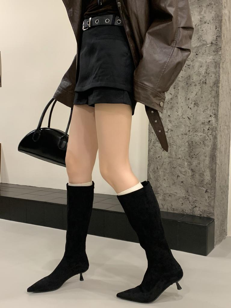 2025 New Autumn and Winter New Suede Boots Fashionable and Simple Thin Heels Medium Heel Temperament Thin Boots