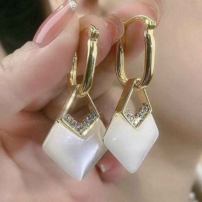New Geometric Rhombus Luxury Opal Earrings Women's Fashionable Personalized Daily Accessories Party Jewelry Birthday Gifts
