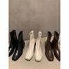 Skinny Thick Heel Thin Boots Women's Autumn and Winter 2024 New Velvet Square Head Retro Temperament Rear Zipper Short Boots