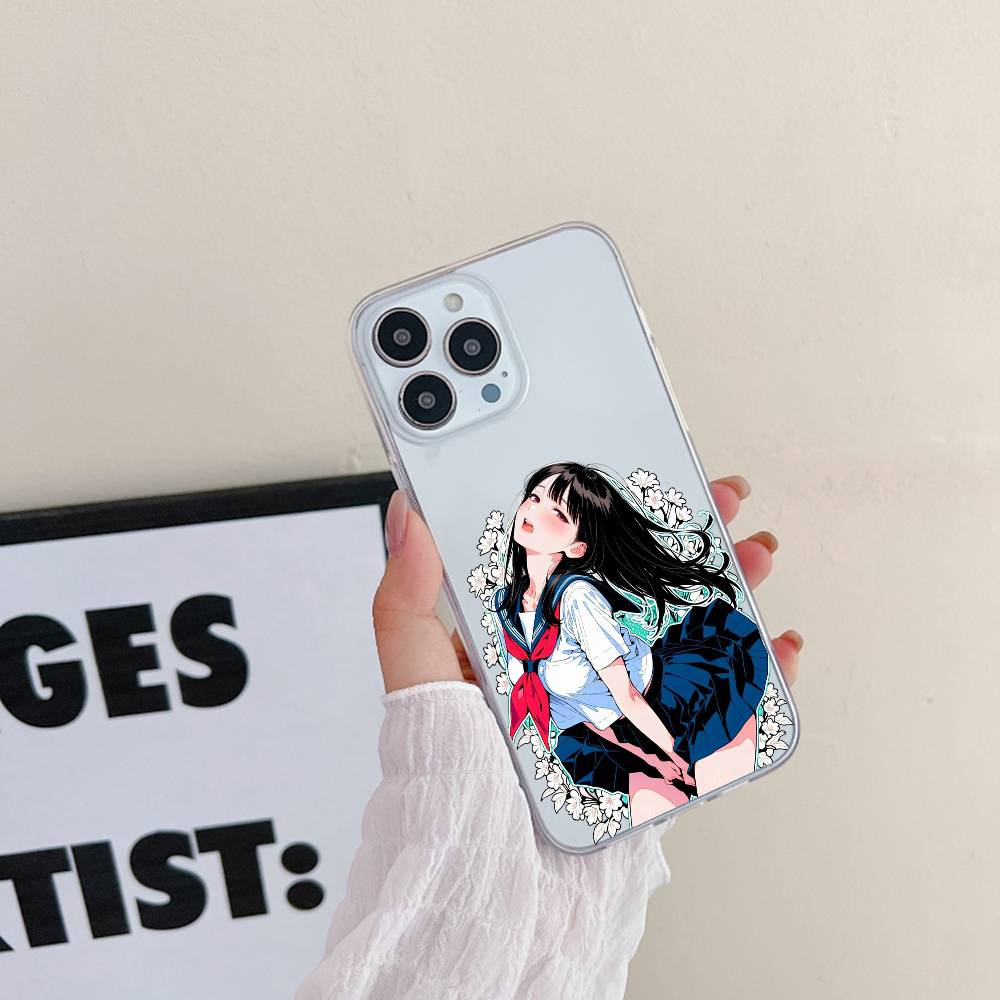 Kawaii Anime Girl Luxury Transparent Phone Case For IPhone 17 16 15 Pro Max 14 13 12 11