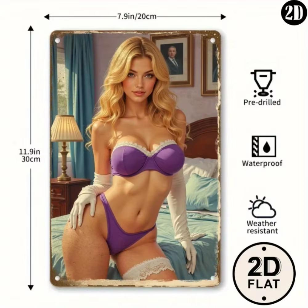 Vintage Metal Wall Art Bikini Beauty Retro Iron 2D Waterproof Decor 8x12 Inch